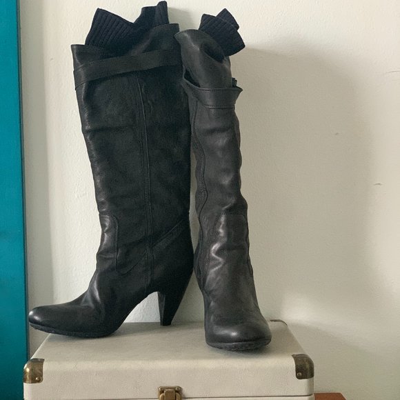 Black Italian Leather Knee High Boots - Not Worn. Size 9. - Picture 2 of 4